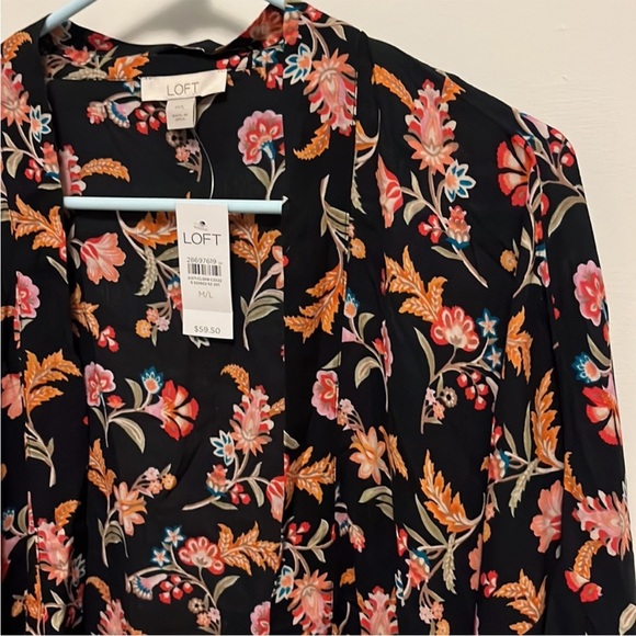 Loft floral long sleeve open front blouse - Picture 2 of 8
